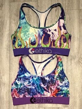 Lot of 2 Ethika Sports Bra Multicolored Graphic Print Stretch Athleisure
